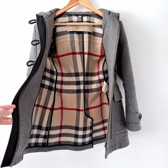 BURBERRY BRIT | Gray Wool Duffle Coat Fitted Toggle Closures Size US 6 - Picture 6 of 12